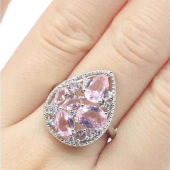 Nwot Drop Pink Kunzite 925 Sterling Silver Ring - Picture 1 of 12